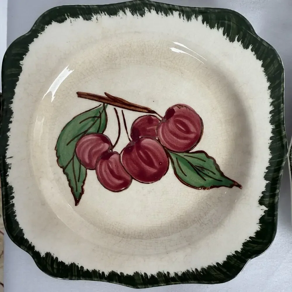 VTG Southern Potteries Set of 6 Blue Ridge 'Country Fair Green' Square Plates 6